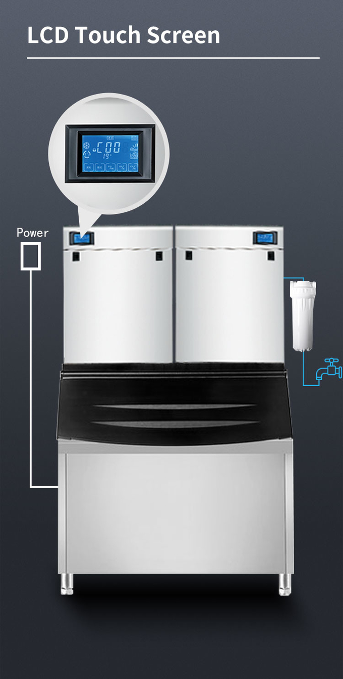 Máquina de hielo comercial para pepitas de 1000 kg, máquina de hielo transparente automática de refrigeración por aire de 22 mm 0
